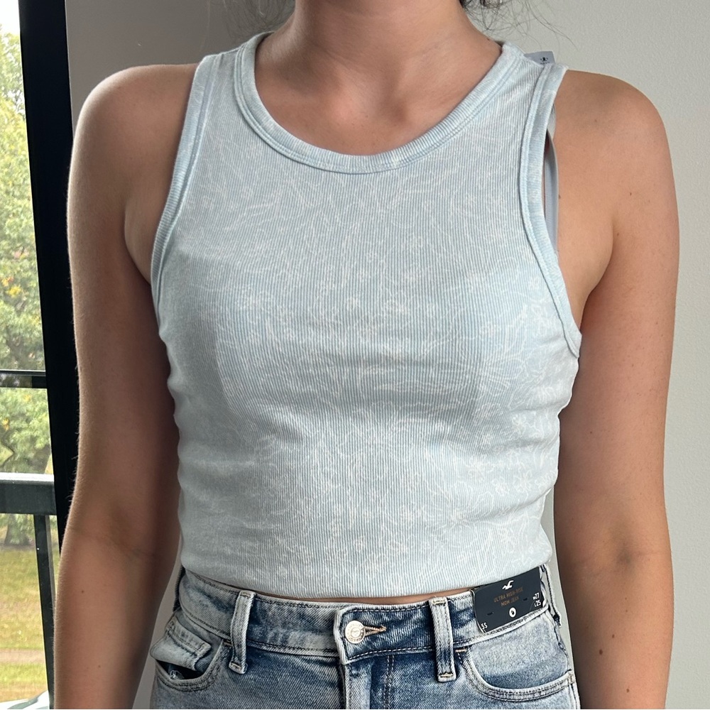Blue and white design crop top